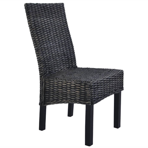 Swen Studio -  Dining Chairs 6 pcs Black Kubu Rattan and Mango Wood
